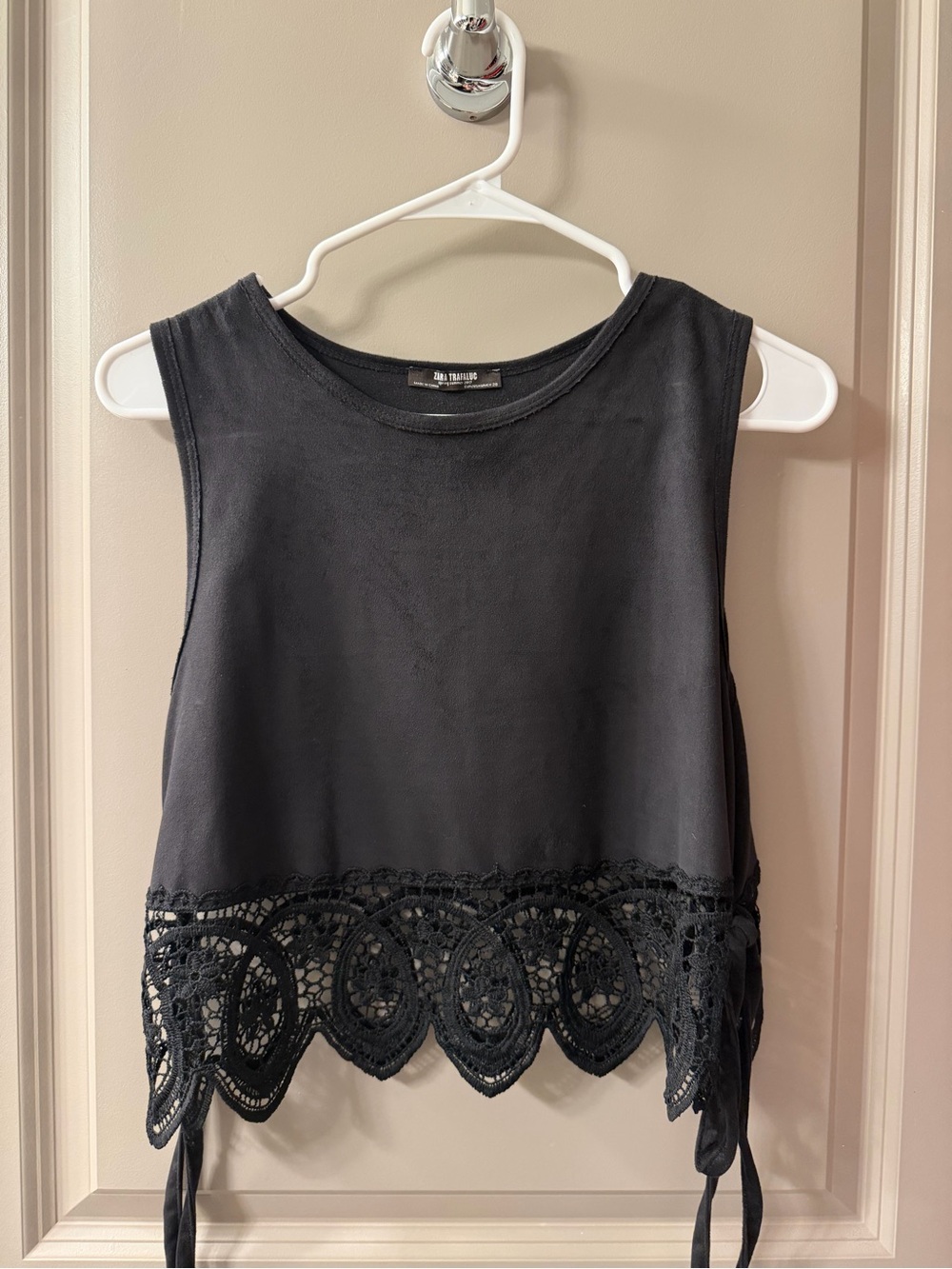 Zara Black Crochet-Hem Crop Tank